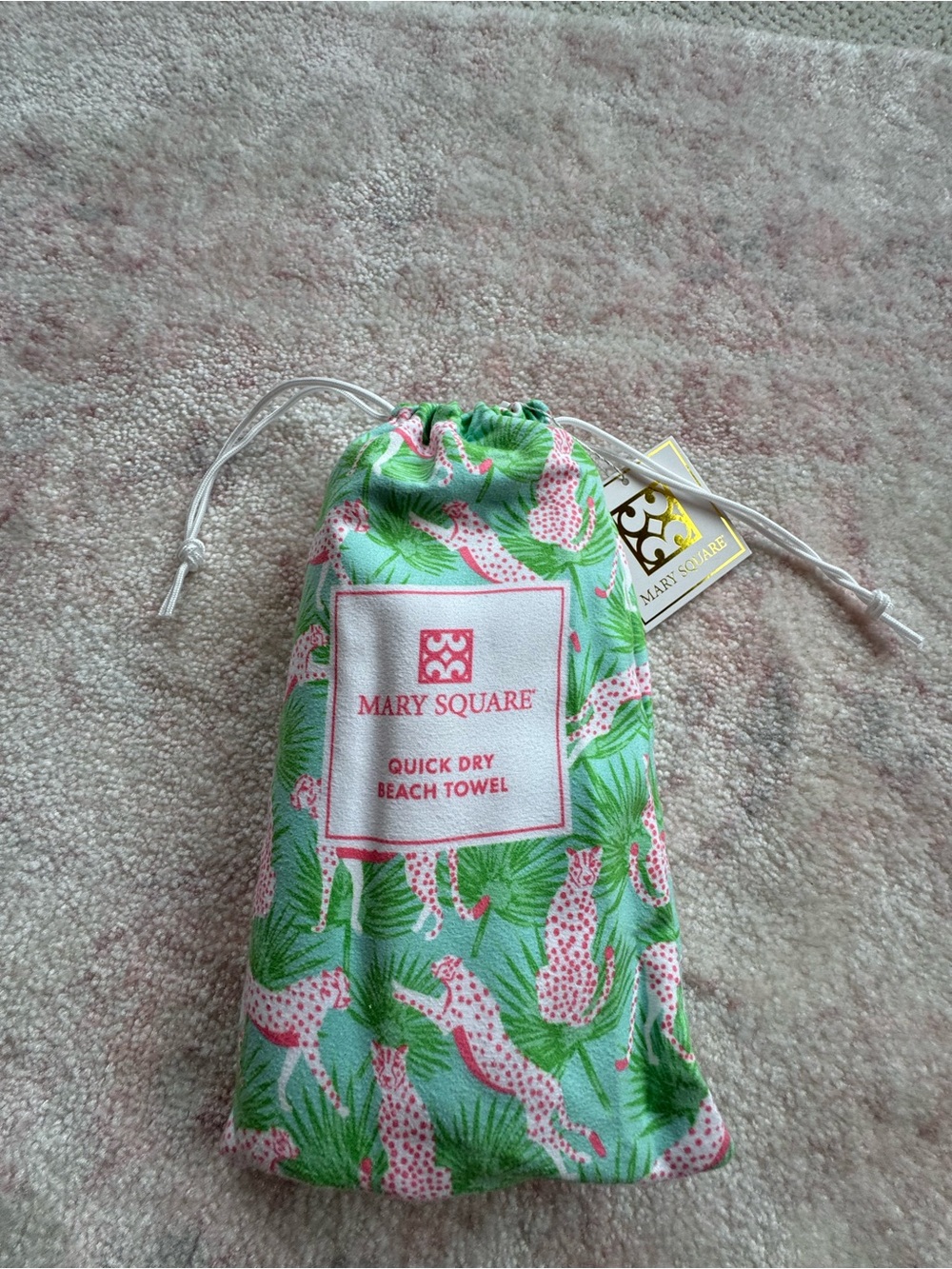 Mary Square Quick Dry Beach Towel - Pink & Green Print